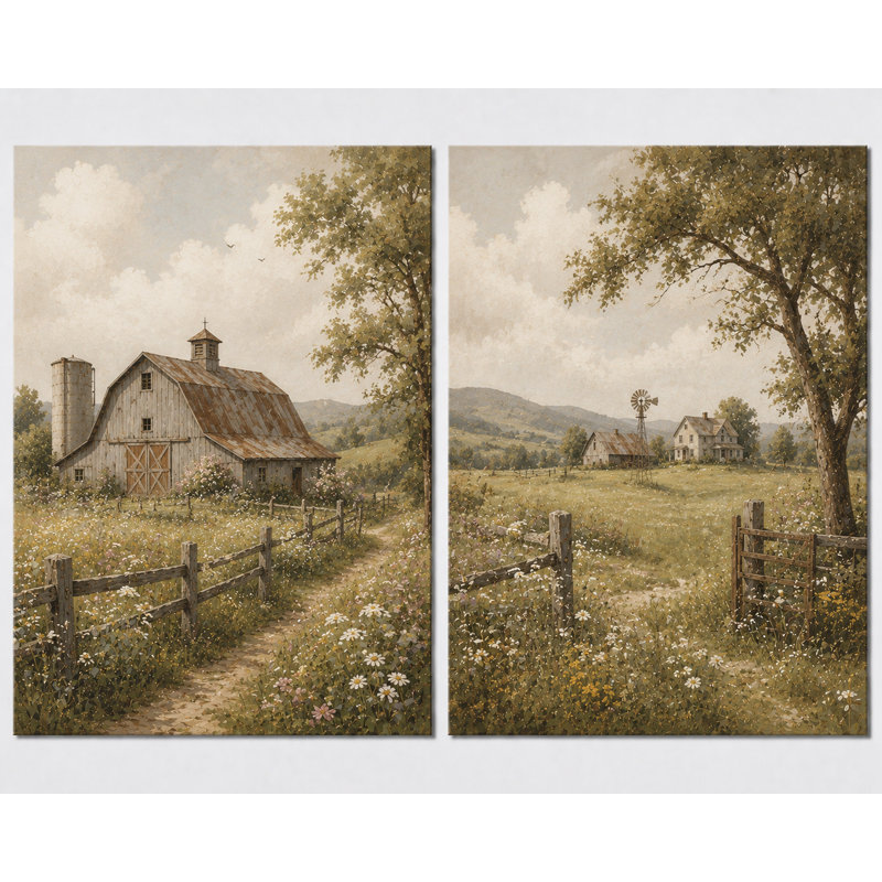 Très grand ensemble de 2 impressions sur toile de style campagnard rustique de style campagnard rustique pour salon