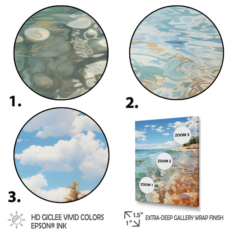 «Beach Photo Sunlit Coastline VIII», reproduction d'art sur toile, H 20 po x l 12 po x P 1 po, Naturel