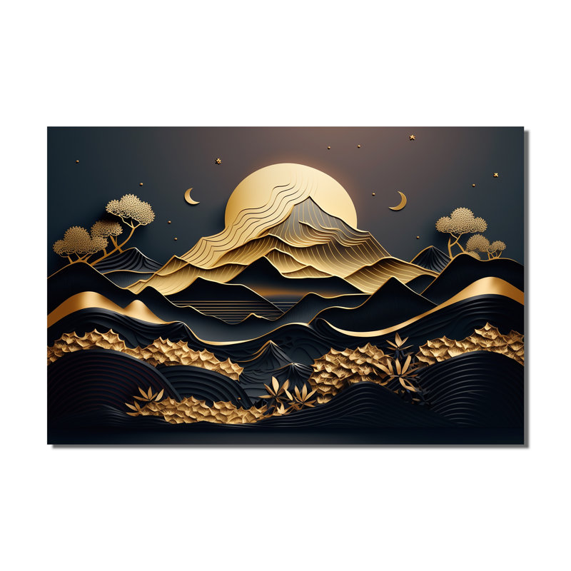Dreamy Golden Mountain IV - Art abstrait marbré