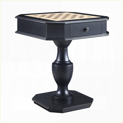 FlowLuxe Black 2-Drawer Game Table, Reversible Tray for Chess Checkers Backgammon with Storage