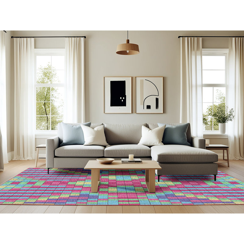 Tapis motif rose/vert/bleu Devereau, Rectangle 6 pi x 9 pi