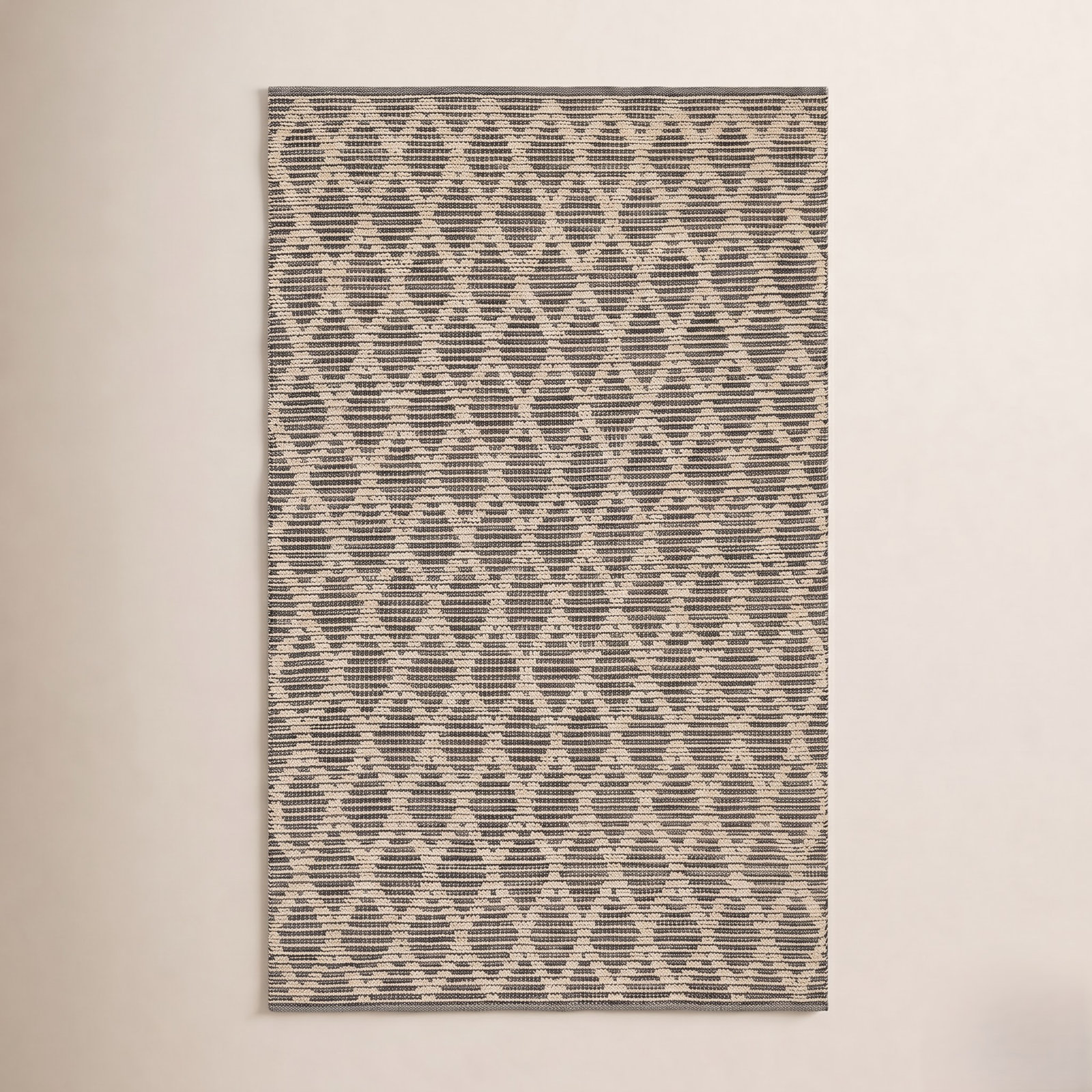 Textured Diamond Black/Ivory Handwoven Cotton Rug, Runner 2'6" x 8'