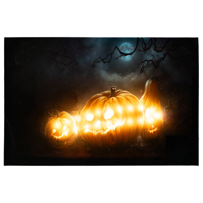LED Lighted Spooky Halloween Jack-O-Lanterns Canvas Wall Art 23.5" x 15.75"