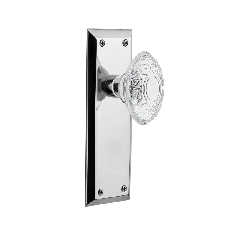 Plaque de New York avec bouton victorien en cristal, 2 3/4 po, Chrome brillant