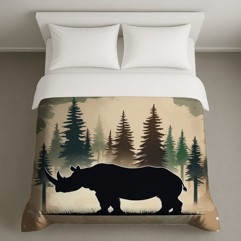 Housse de couette Silhouette Rhinoceros Forest, Très grand lit