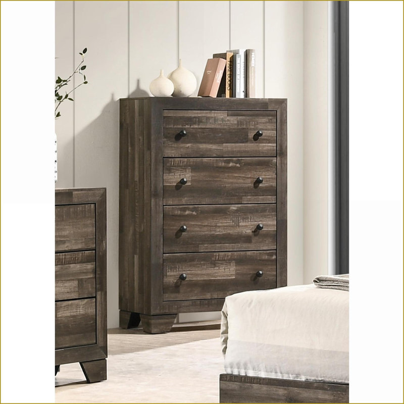 Commodes et amp; Garde-robes | Commode haute 4 tiroirs Rustic | Bois brun-gris | Brun rustique | Gris