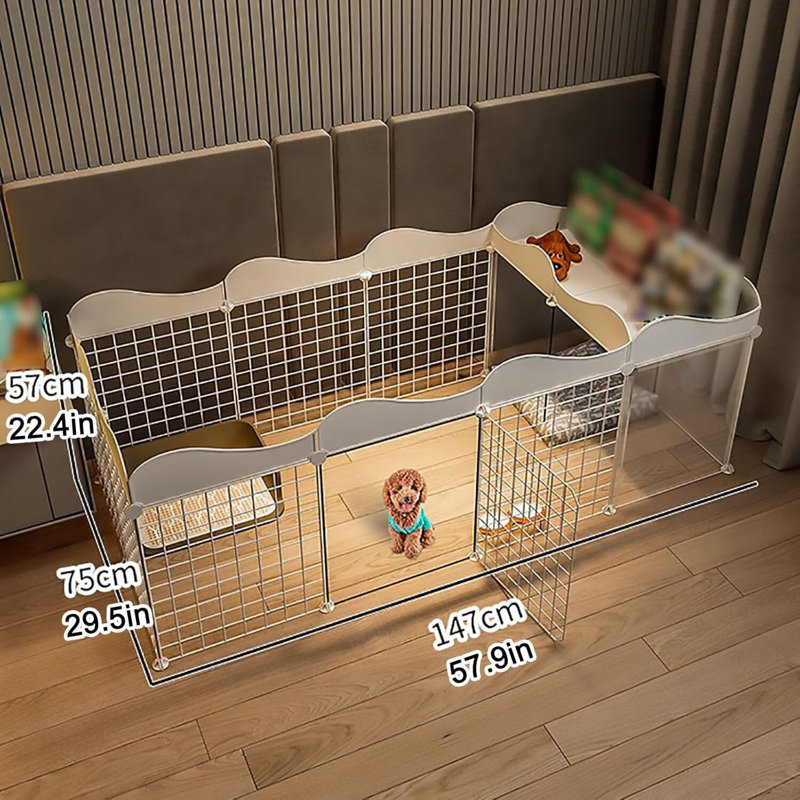 Pet Playpen with Storage Shelf – Play Area for Pets with Storage, Foldable and Portable, 22.44" H x 57.87" W x 29.53" D