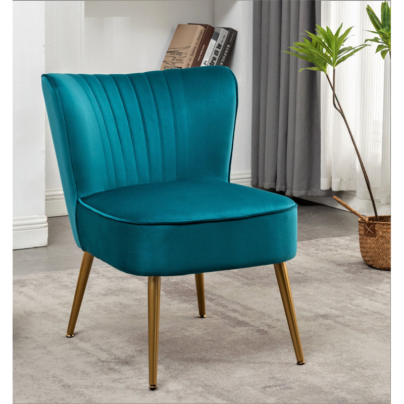 Upholstered Slipper Chair, Greenish Blue