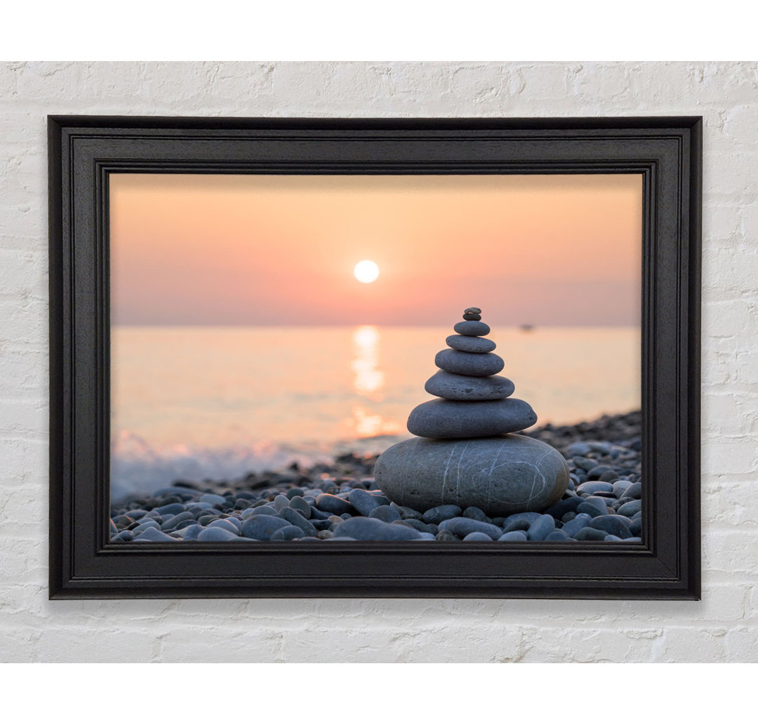 Gerahmter Fotodruck Zen Stones At Sunset On The Beach