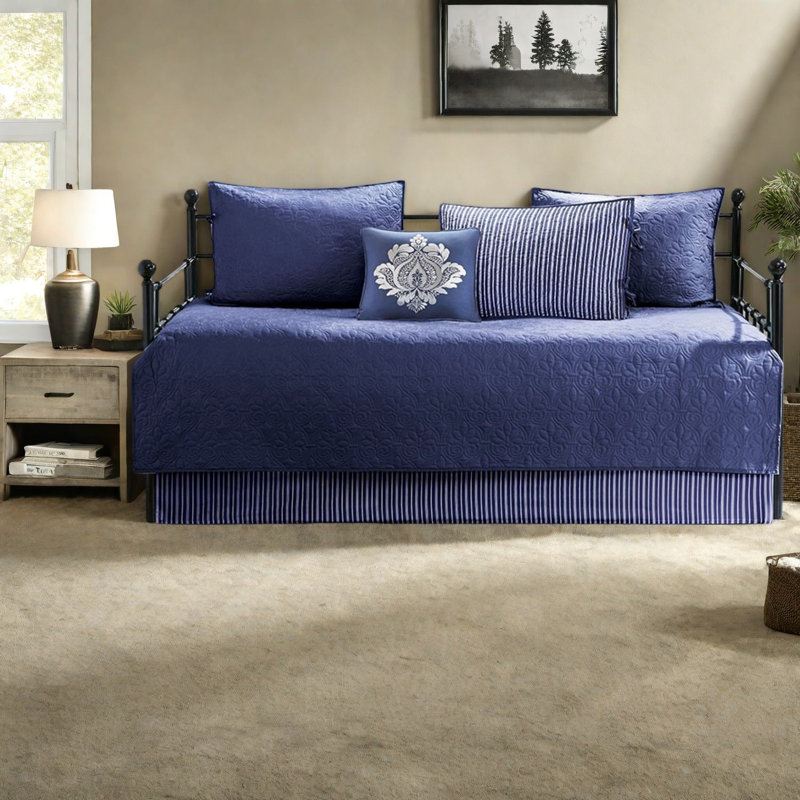 Ensemble de literie réversible en coton, courtepointe marine avec coussin décoratif pour la maison