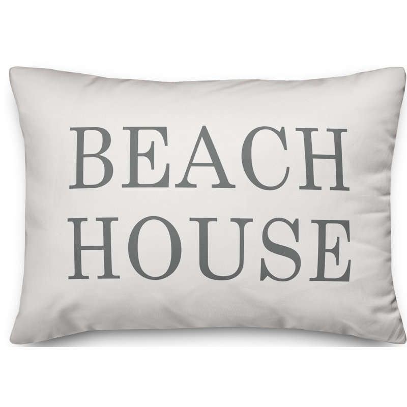 Textual Outdoor Throw Pillow, White/Gray
