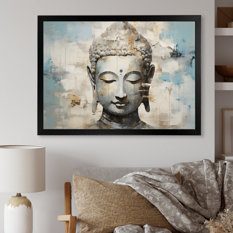 Simple Bouddhism Statue III - Bouddhisme, art mural, H 24 po x l 32 po x P 1 po, Cadre noir