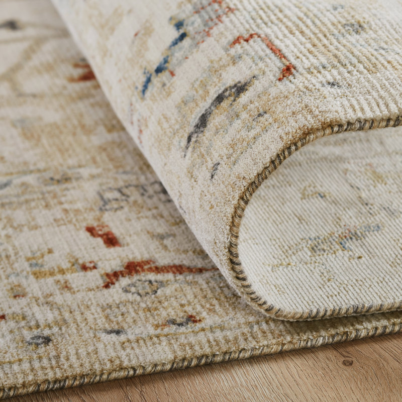 Blooma Wool Area Rug in Ivory; Beige; Rust; Navy Blue, Runner 2'6" x 12'