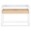 Console contemporaine en métal blanc, bois naturel et verre transparent