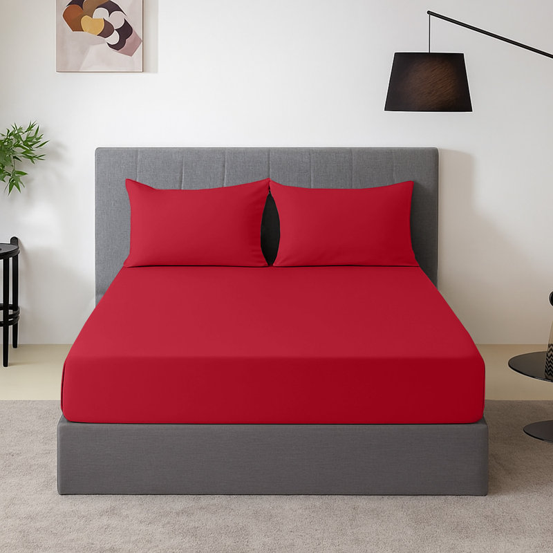 Harper-Mae Microfiber Brushed Fitted Sheet Deep Pocket 25 cm, Double (4'6), Red