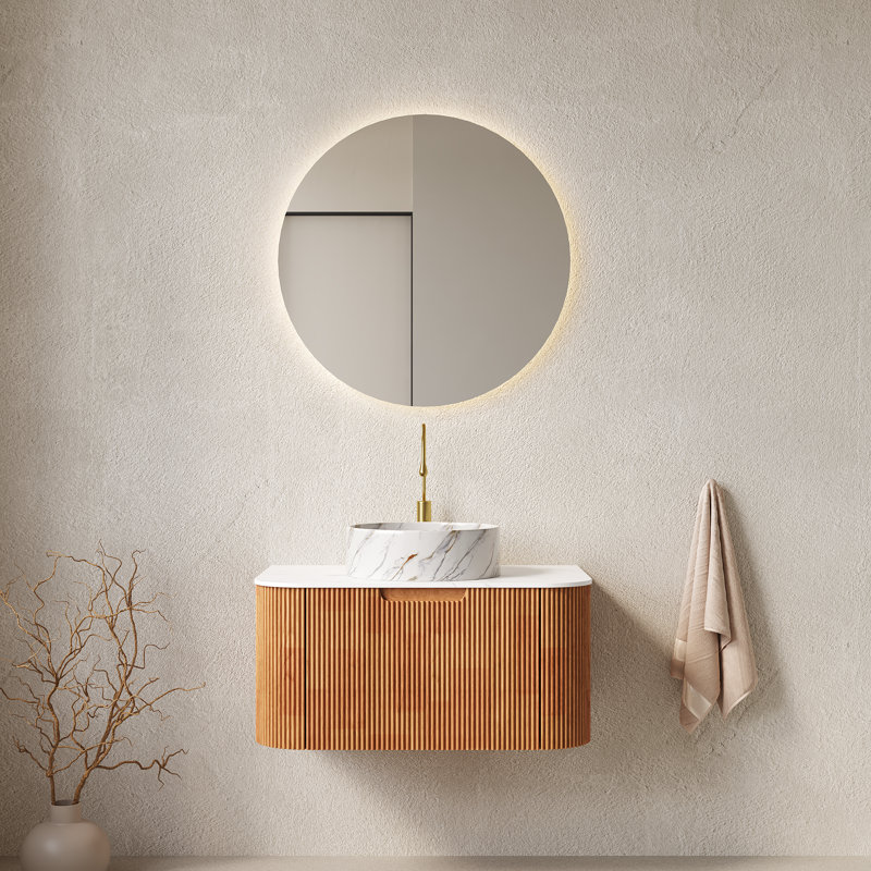 Ensemble de meuble-lavabo mural simple 30 po avec lavabo vasque en marbre, grain de bois Natura, Grain de bois naturel, 30"