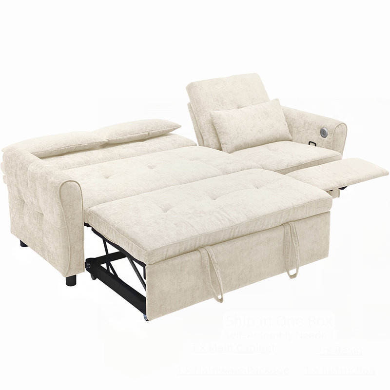 Canapé-lit convertible 2 en 82 de 82 po avec fauteuil inclinable réversible et canapé 3 places pour le salon, Beige