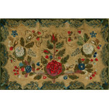 Late 19th Century Antique Small American Floral Folk Art Hooked Rug