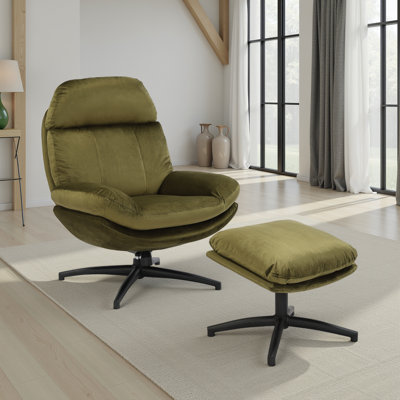 Upholstered Swivel Accent Chair with Footstool