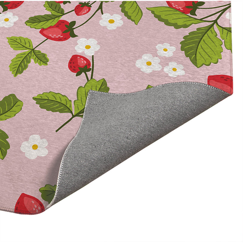 Tapis de cuisine anti-dérapant léger Strawberries, Rectangle 4pi x 6 pi, Rose