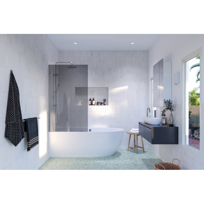 Ursa 34 in. x 58.25 in. Frameless Gray Tinted Single Fixed Bath Panel, Brushed Nickel
