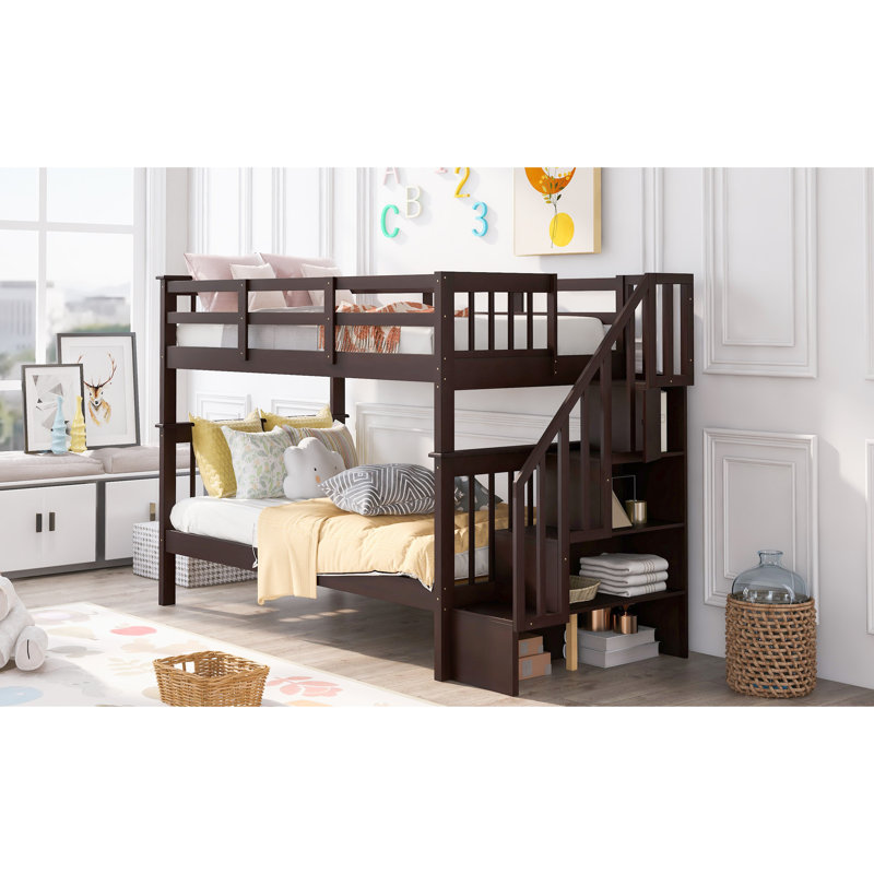 Lit superposé à escalier Twintwin avec options de rangement pratiques et garde-corps pour le dortoir, l'ombre, la chambre à coucher