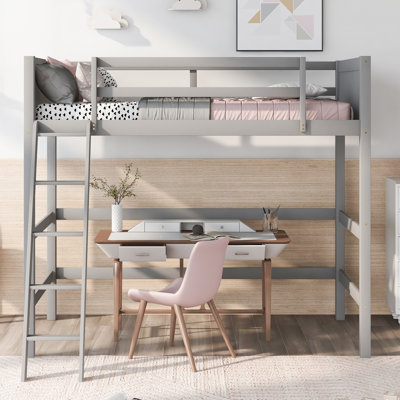 Lit mezzanine en bois massif avec lit simple, gris - Design élégant et moderne