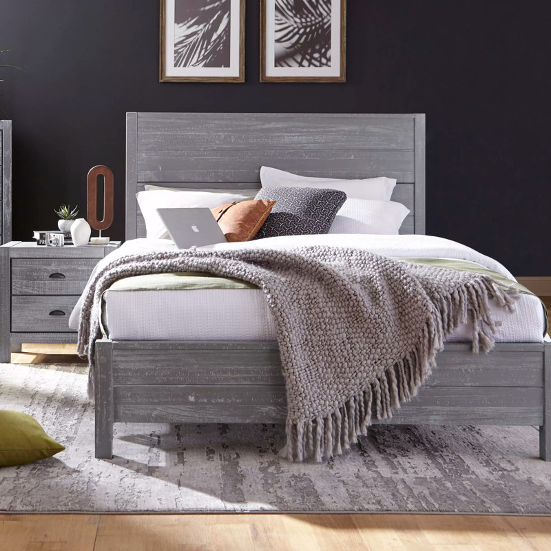 Montauk Solid Wood Panel Bed, Full, Rustic Gray