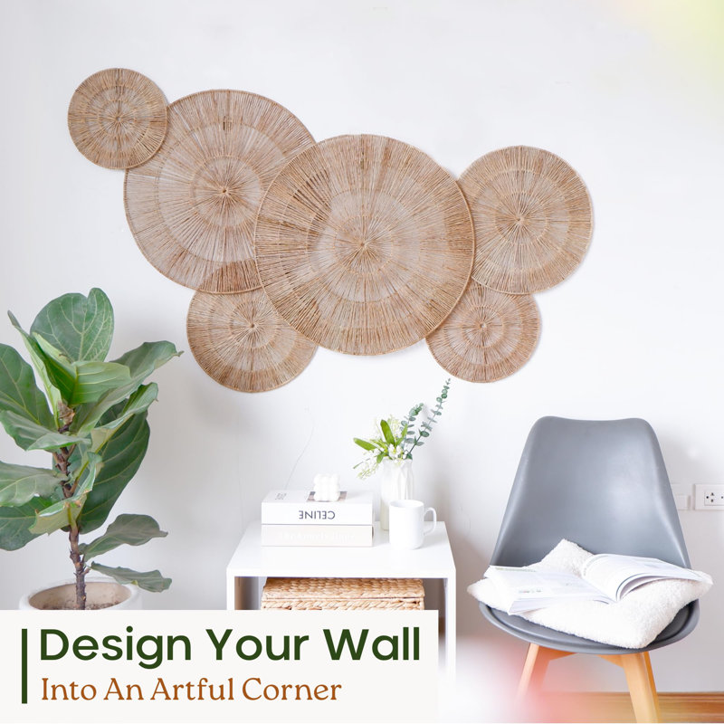 Set of 6 Large Woven Jute Wall Decor Baskets