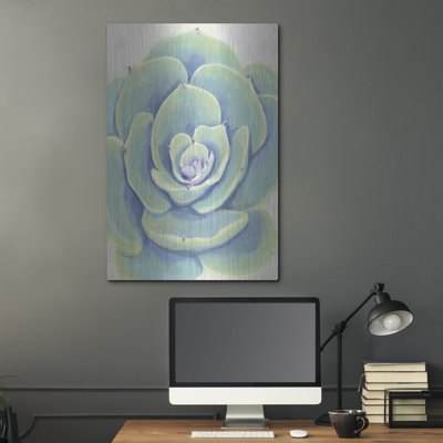 Luxe Metal Art 'Pastel Succulent IV' by Tim O'Toole, Metal Wall Art, 12"x16"