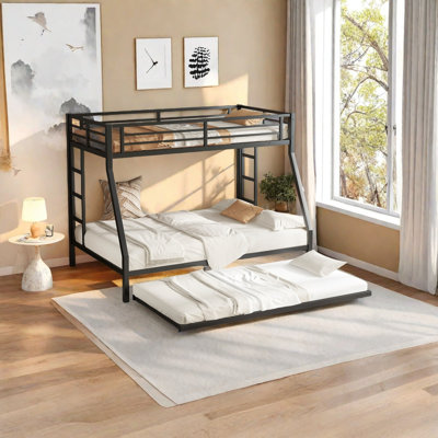 Lit superposé en métal robuste avec 2 échelles latérales, conception silencieuse, rangement sous le lit et barrière de sécurité pour adultes et enfants