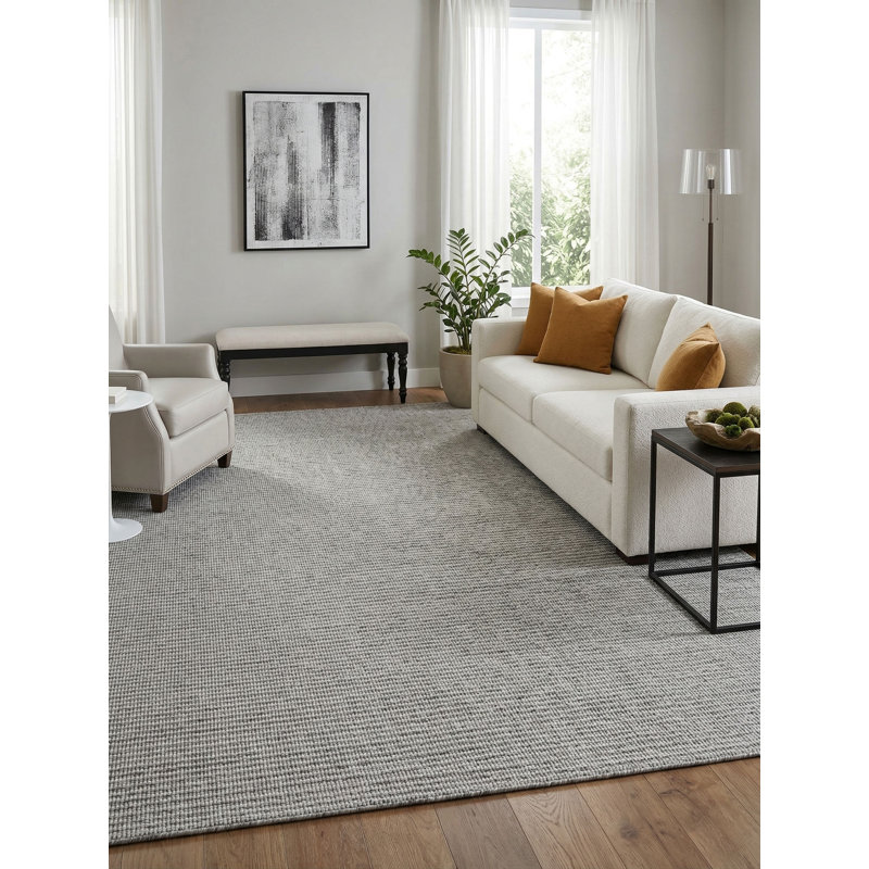 Rava Hand Loomed Striped Area Rug in Silver/Gray, Rectangle 12' x 15'