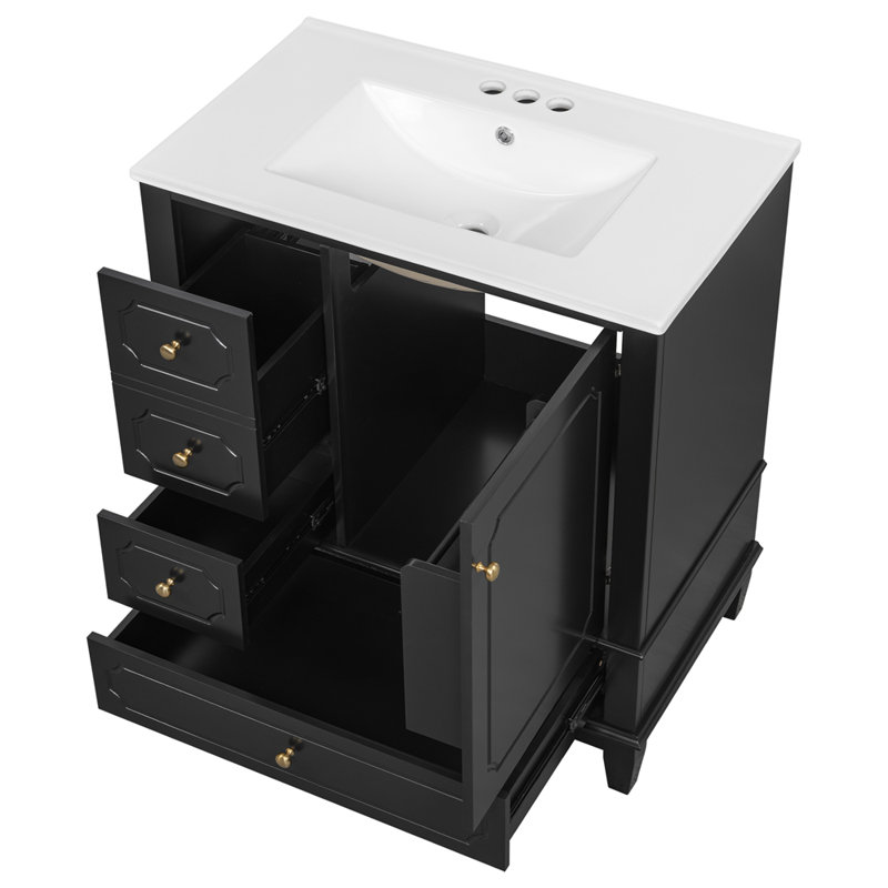 Meuble-lavabo 30 po avec lavabo, porte à fermeture douce et 3 tiroirs, Noir