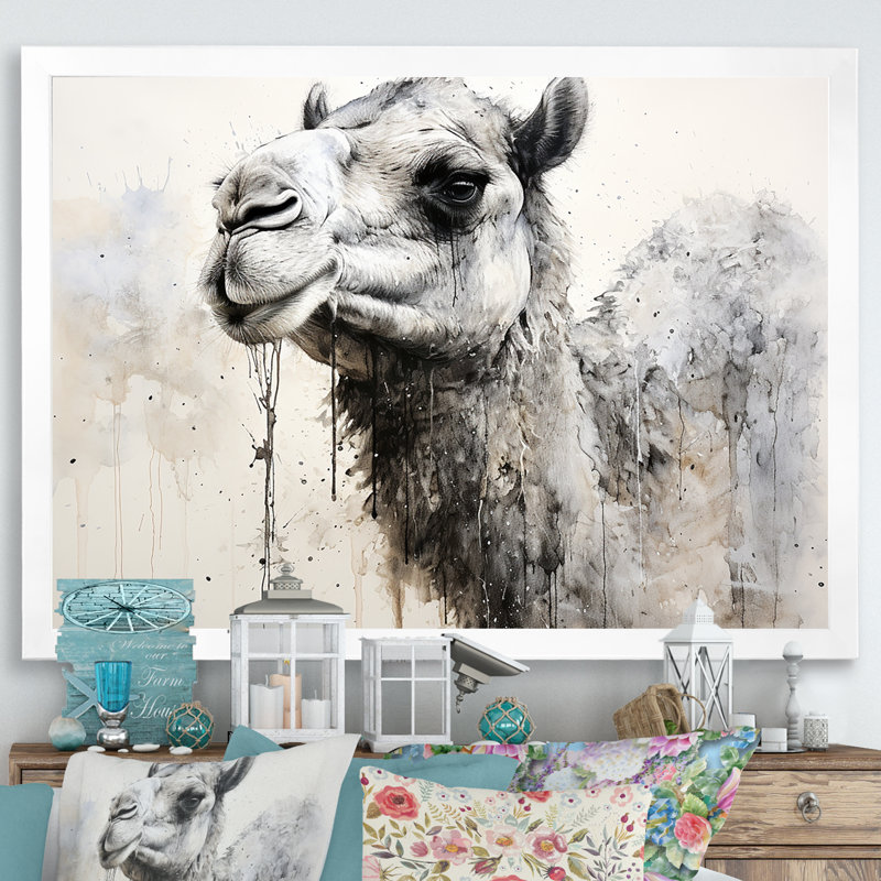 Minimalisme monochrome chameau sur toile, H 16 po x l 32 po, Cadre photo blanc