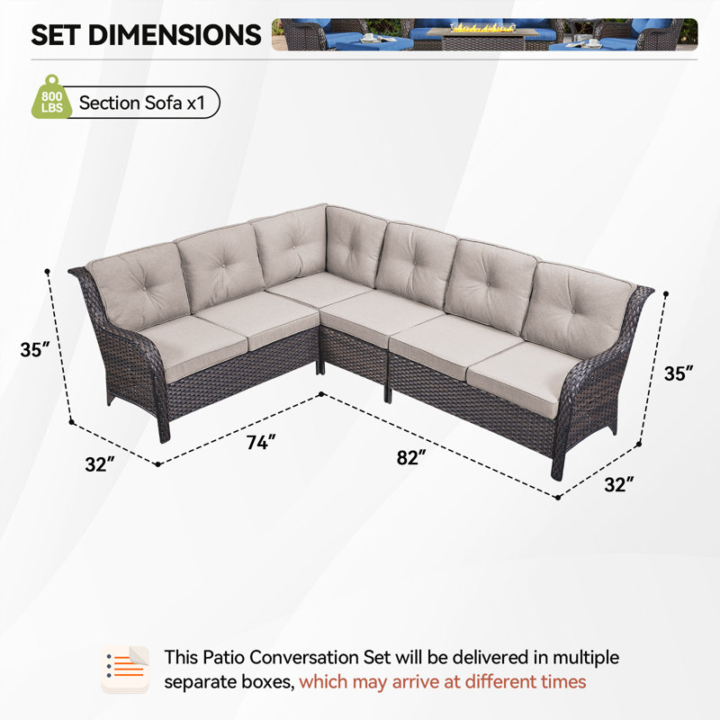 Canapé modulaire d'extérieur en osier Carolina avec coussins Carolina, Gris clair, Brun
