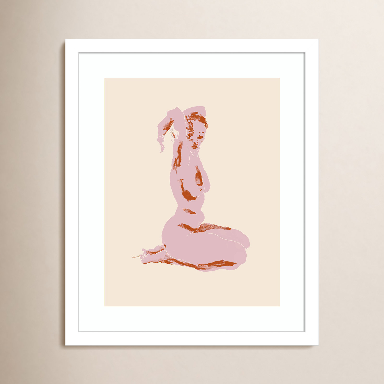 Nude With Arms Folded Over Her Head Print, White, 17" H x 14" W