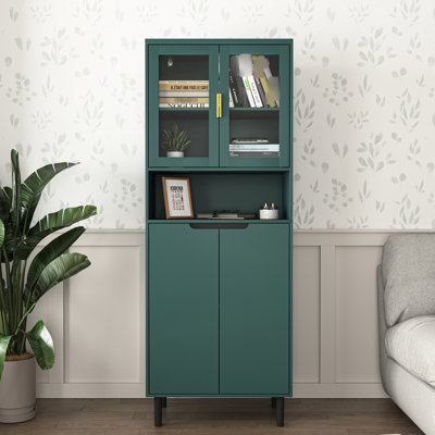 Armoire de rangement à 4 portes en verre trempé - Idéale pour chambre ou salon, 58,3 cm L x 34,2 cm P x 160 cm H, avec plateau réglable, 4 portes en verre.