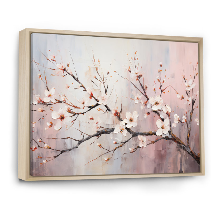 Rose et blanc, charmantes fleurs printanières - fleurs, art mural, Cadre flottant brun, H 34 po x l 44 po x P 1,5 po
