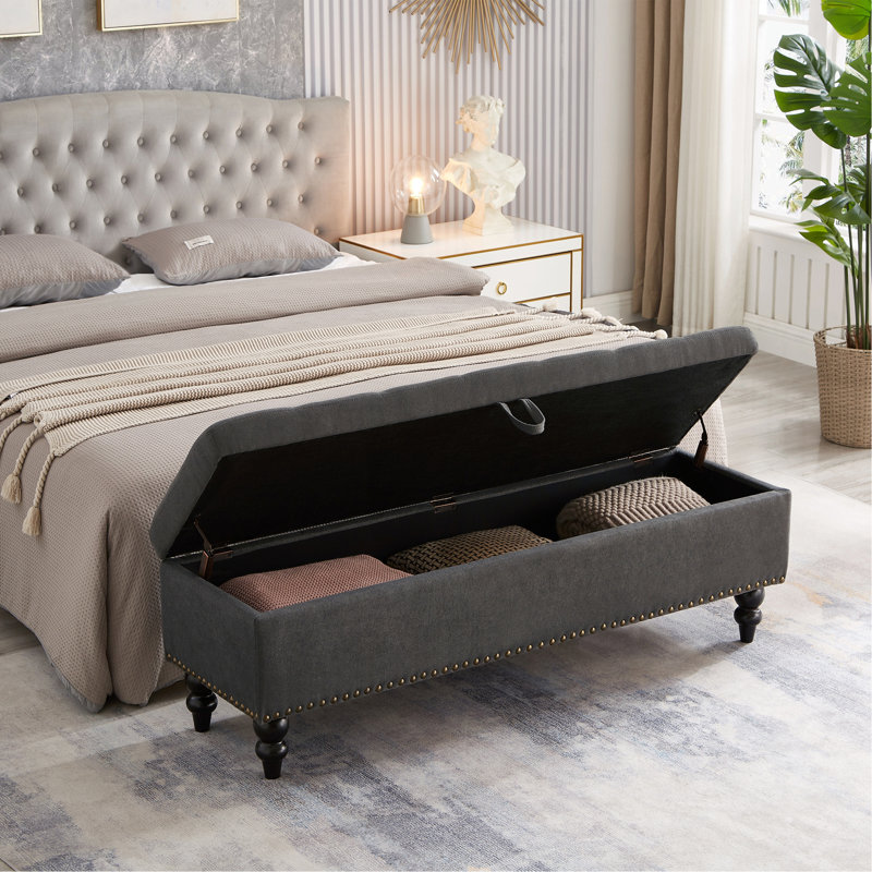 Banc avec repose-pieds 59 po avec rangement, Gris
