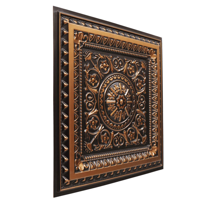 Marseille 24" W Textured PVC Drop-In Ceiling Tile in Antique Copper, Antique Copper, 24" W x 24" L
