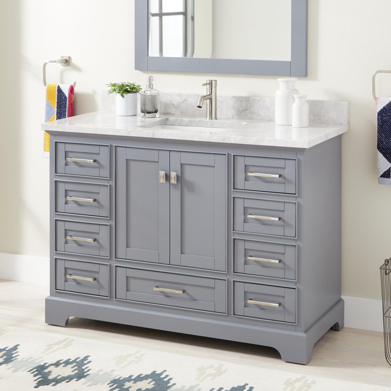 Quen 48" Freestanding Single Basin Vanity Set with Cabinet, Vanity Top, Carrara Marble, Single-Hole, Gray