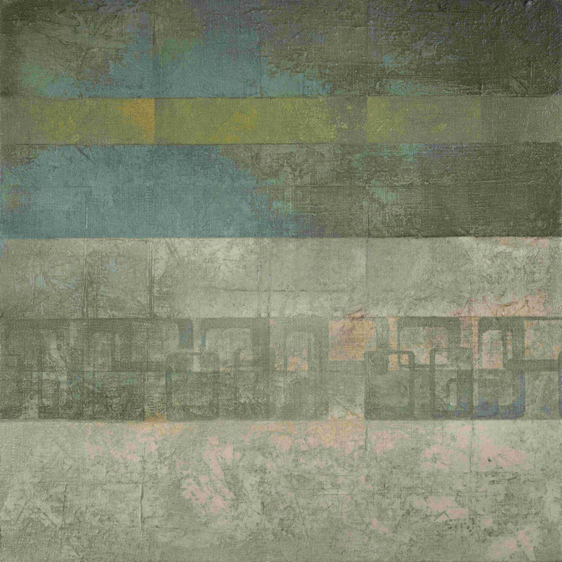 Peinture abstraite bleu-gris-vert, H 12 po x l 12 po