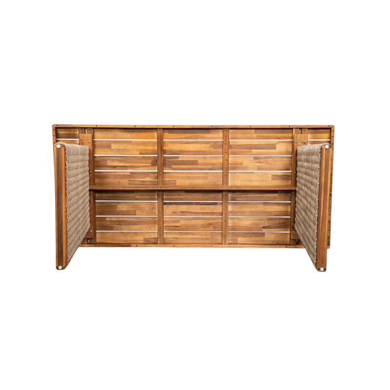 Ensemble de salle à manger d'extérieur brun en bois, conception à lattes, - pieds enveloppés, table et banc en bois à faible entretien nécessitant un abat-jour, surface pour le contrôle de l'eau, durabilité fiable fabriquée à la main
