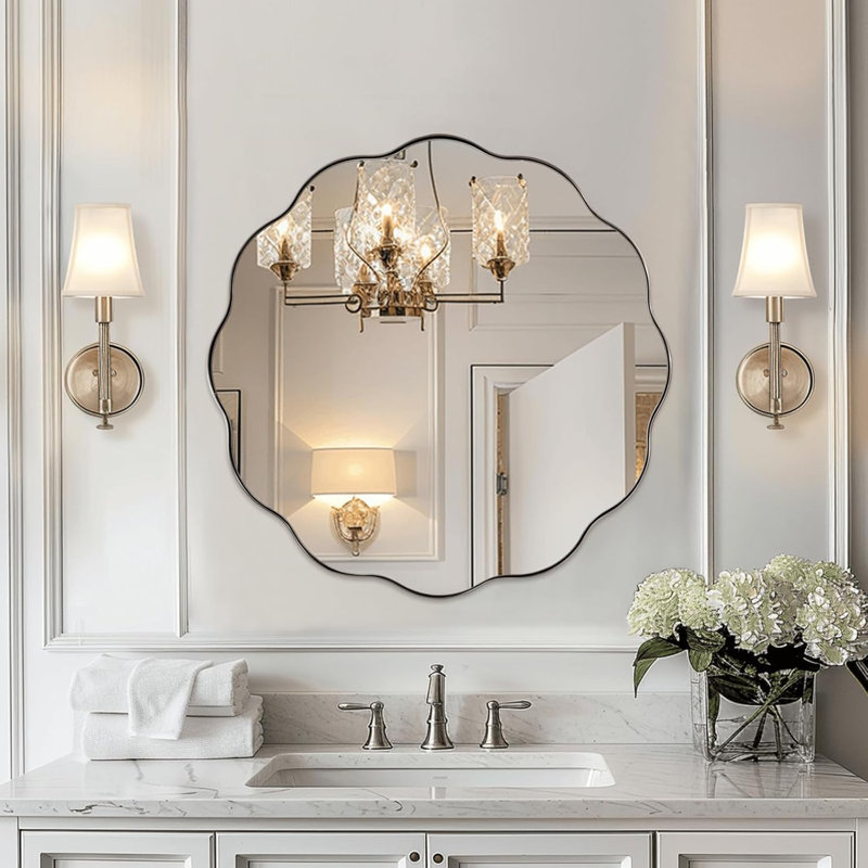 Miroir de salle de bain Contemporary Cadre en acier inoxydable, Nickel brossé, 30 po x 30 po