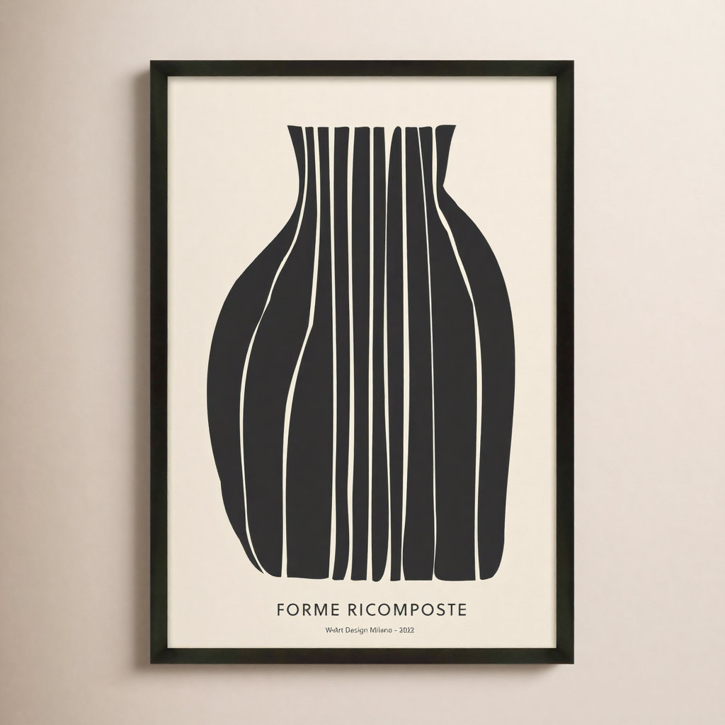 Quinn "Composition in Black" Print, Black Framed Paper, 50" H x 35" W x 1.25" D