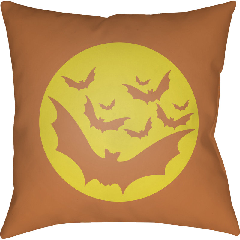  Bats Indoor/Outdoor Throw Pillow, Gray, Orange, 20" H x 20" W x 4" D