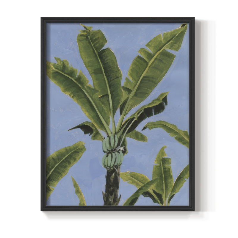 «Banana Leaves on Blue I», reproduction encadrée - bois massif, Noir, H 11 po x l 9 po