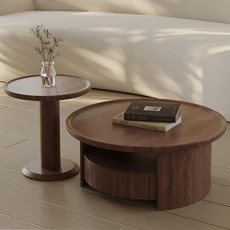 Walnut Solid + Manufactured Wood Round Coffee Table Sets