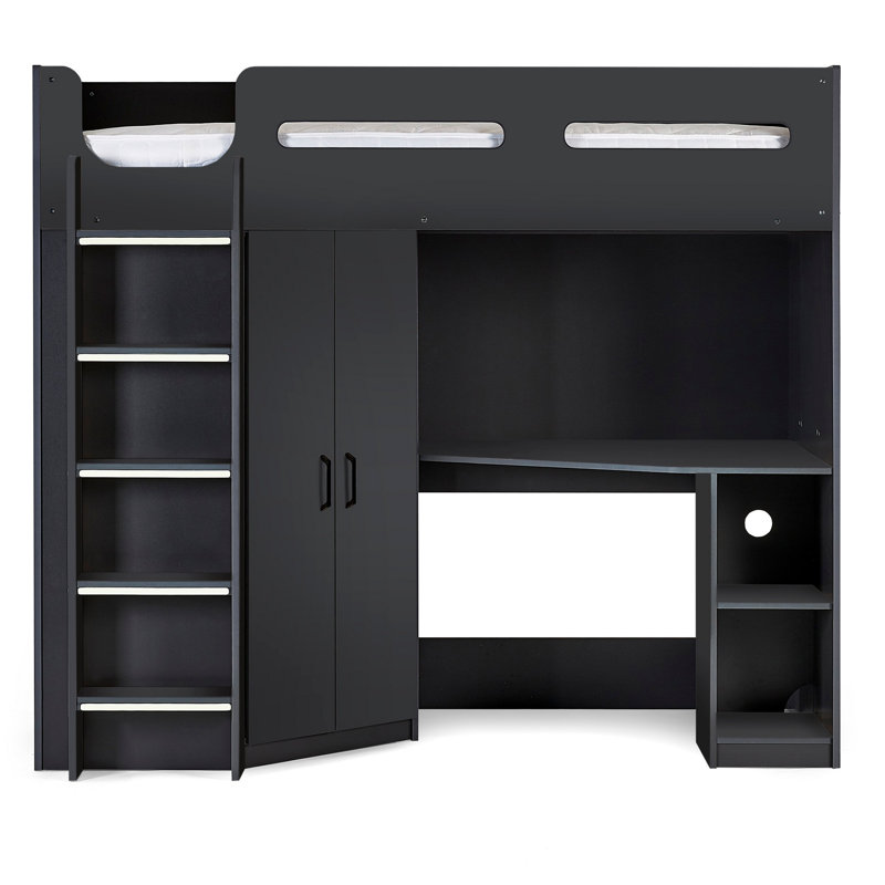 Boylan Single (3') High Sleepers with Storage Included with Desk Included, Anthracite