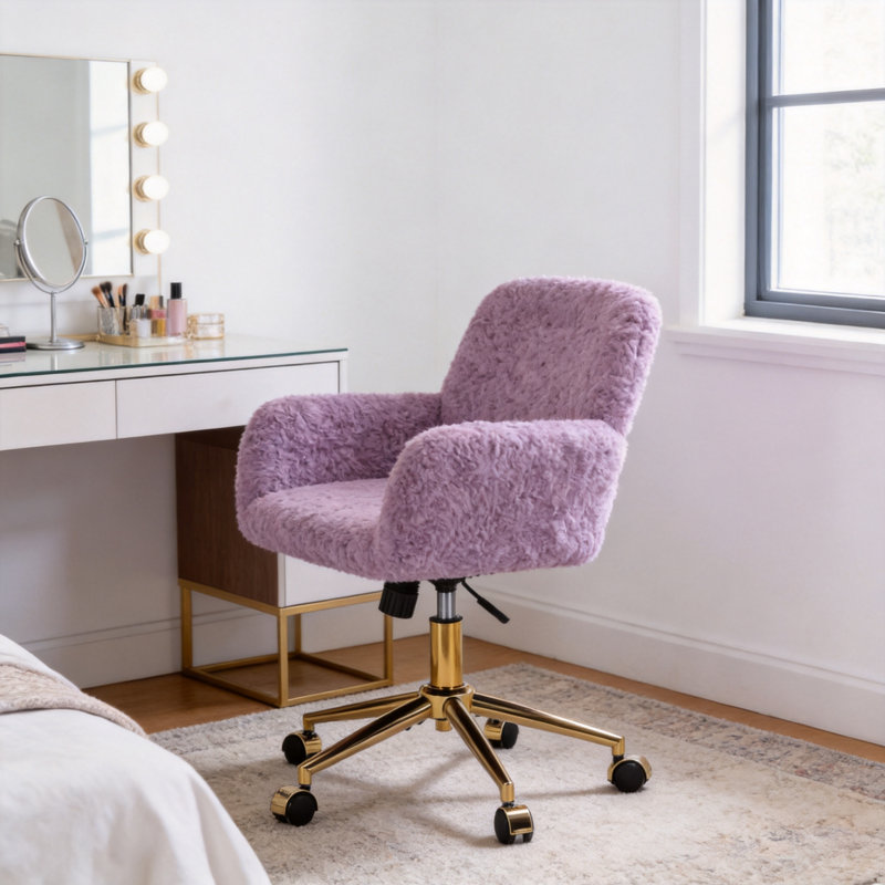 Chaise de bureau moderne en velours avec pivot, Mauve